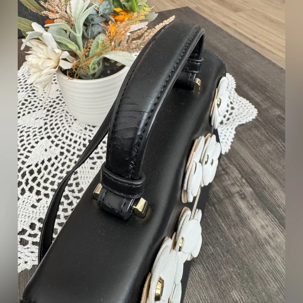 Ted Baker Black Floral Appliqué Satchel Crossbody Bag - Picture 2 of 16